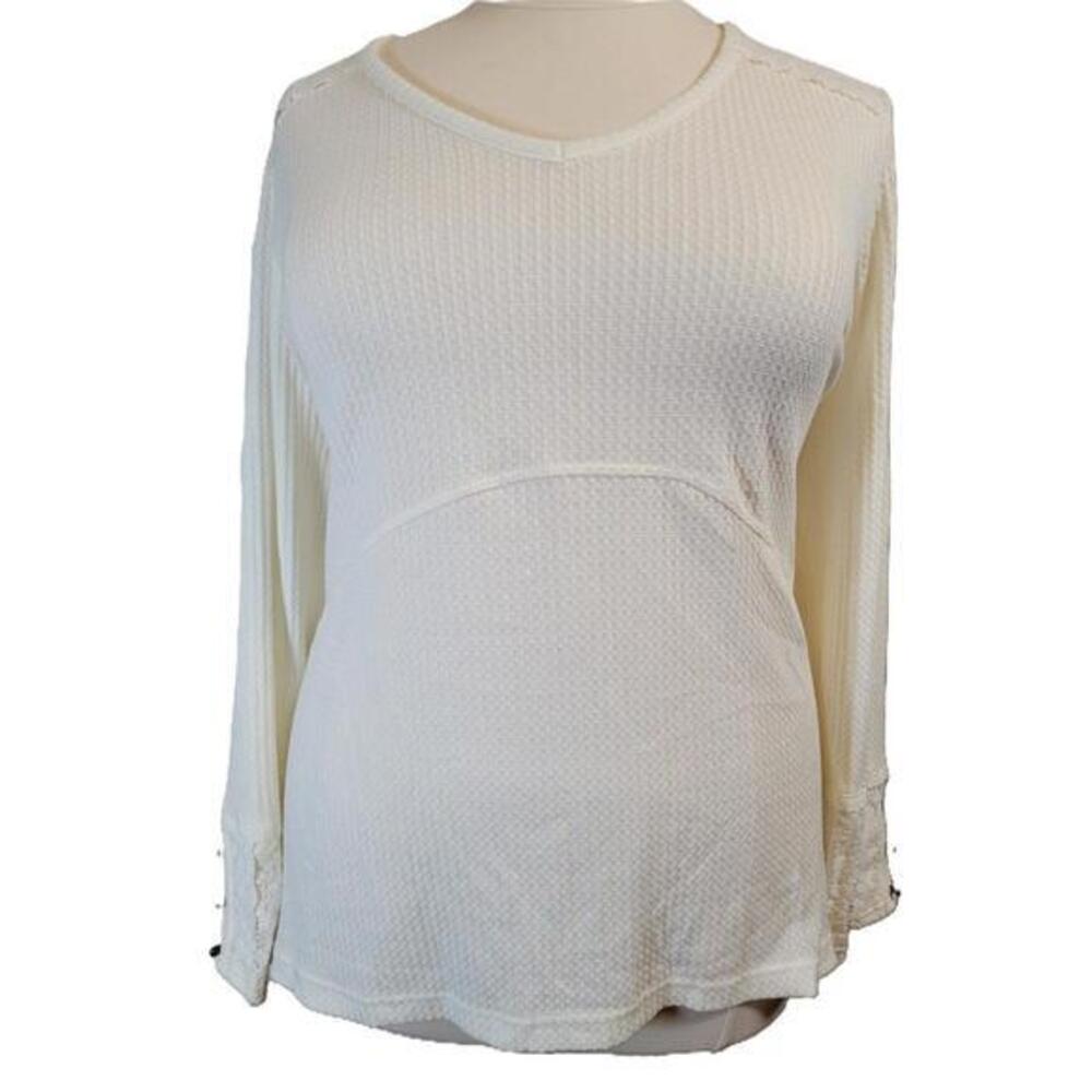 Cato Women Plus Waffle Knit Lace Back Top Ivory Breeze V-Neck 22/24W NEW
